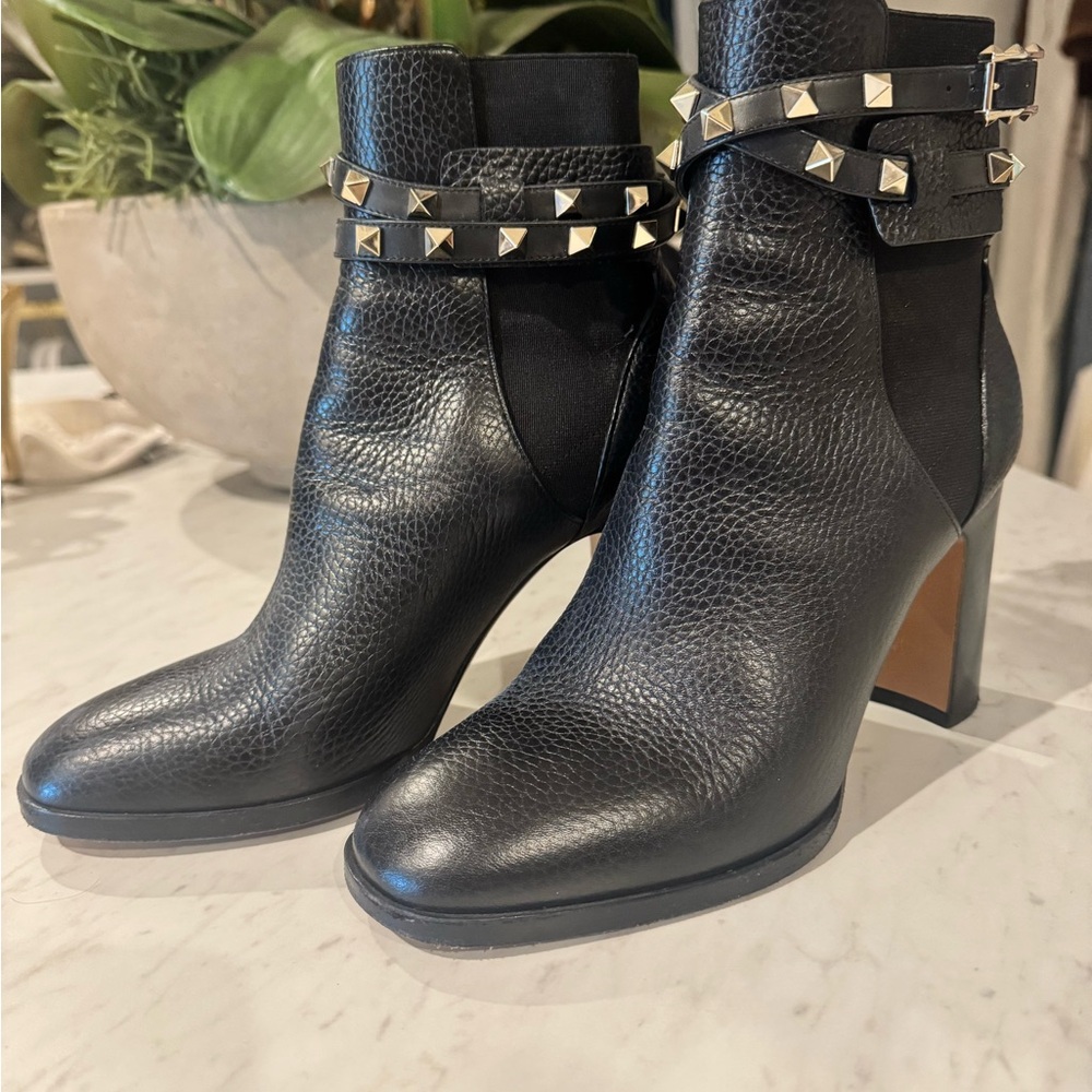 Valentino Black Leather Studded Ankle Boots